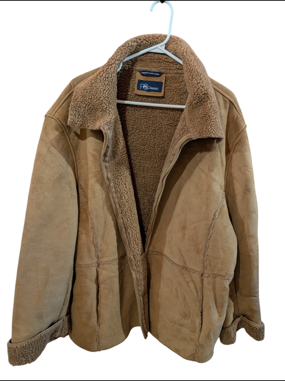 Classic Tan Beige Shearling-Lined Bomber Jacket